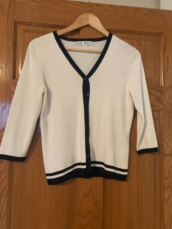 Petite Sophisticate Sweaters - Petite Sophisticate Cream Cardigan with Black Trim